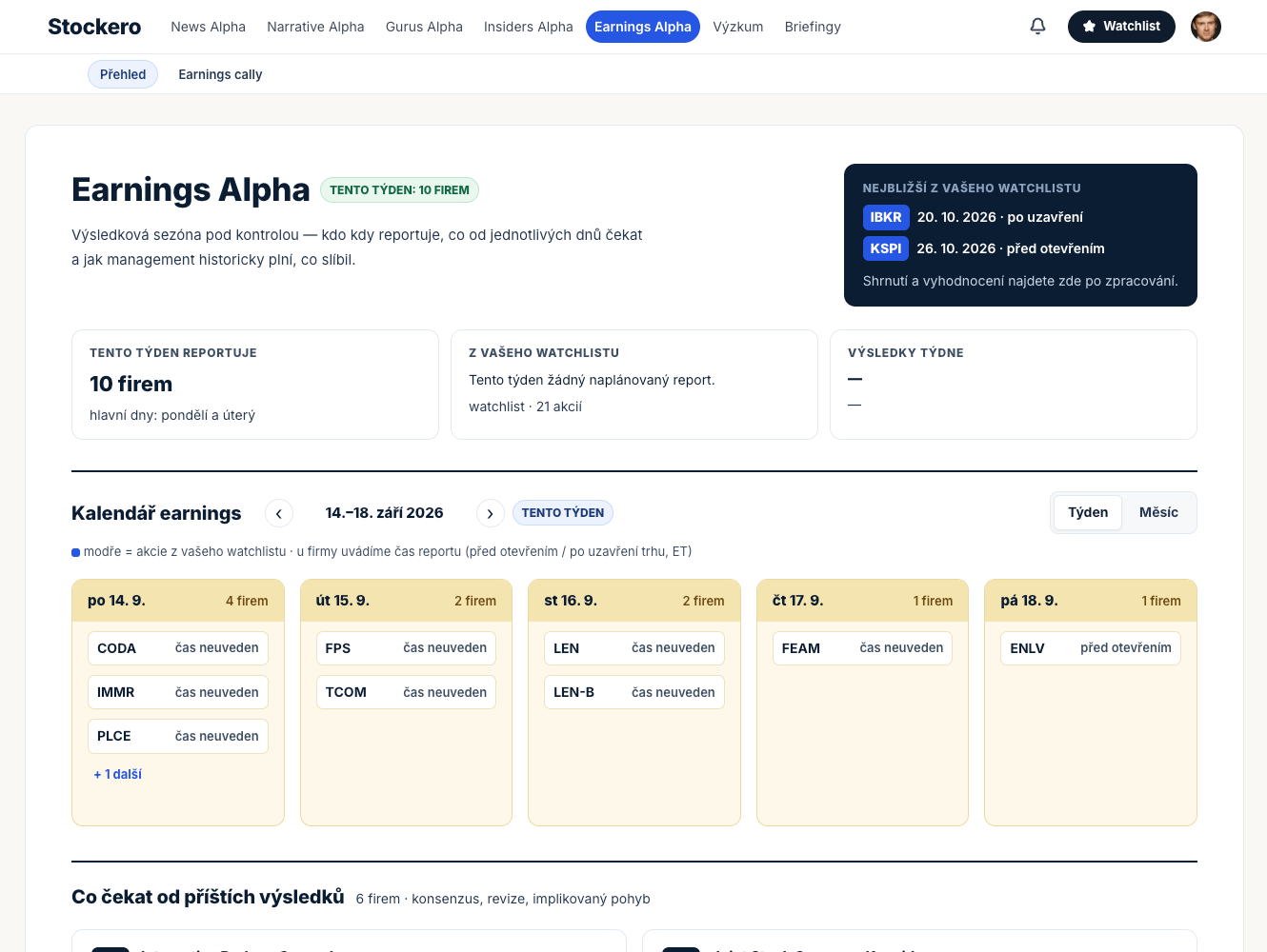 Náhled aplikace Stockero — Earnings Alpha